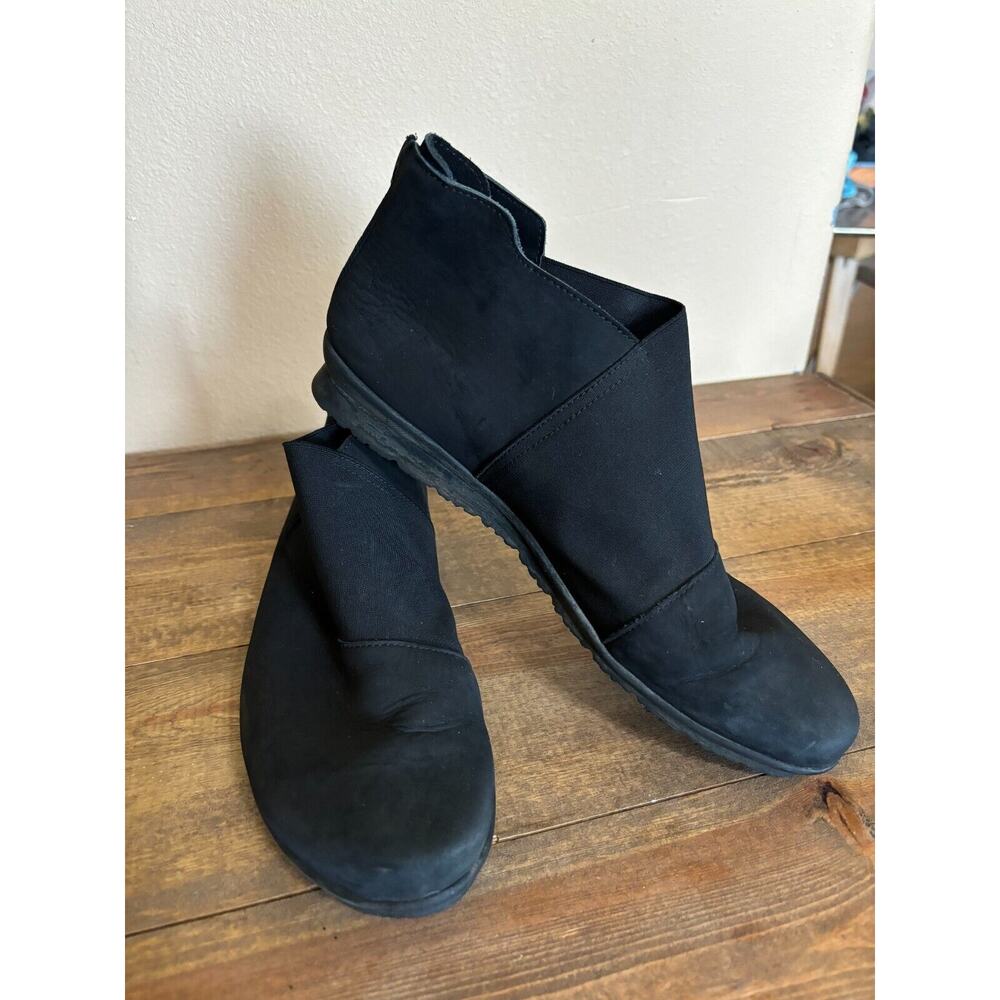 REDUCED! Arche Barzem Booties Womens 40 Black Leather Fabric‎ Back Zip Ankle